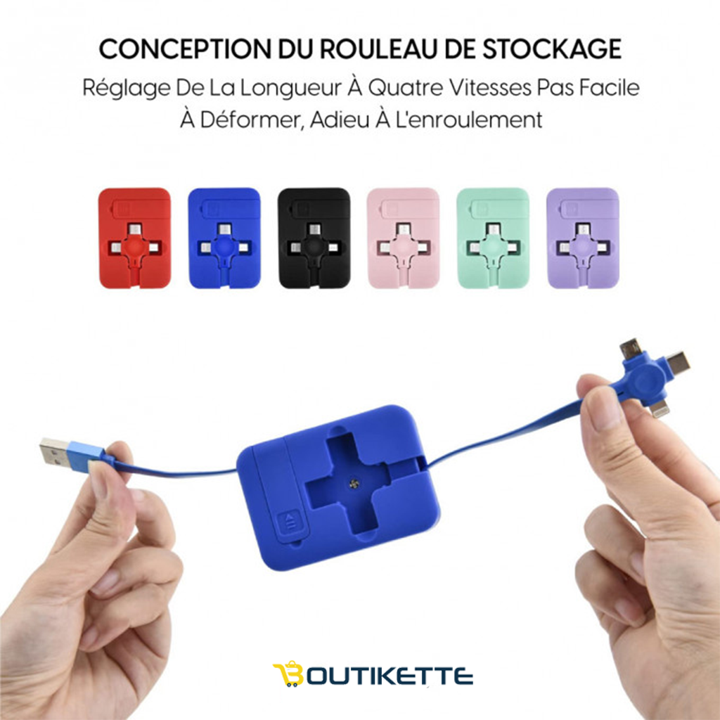 Câble USB 4 en 1 Rétractable à Charge Rapide Avec Support De Téléphone –  Boutikette